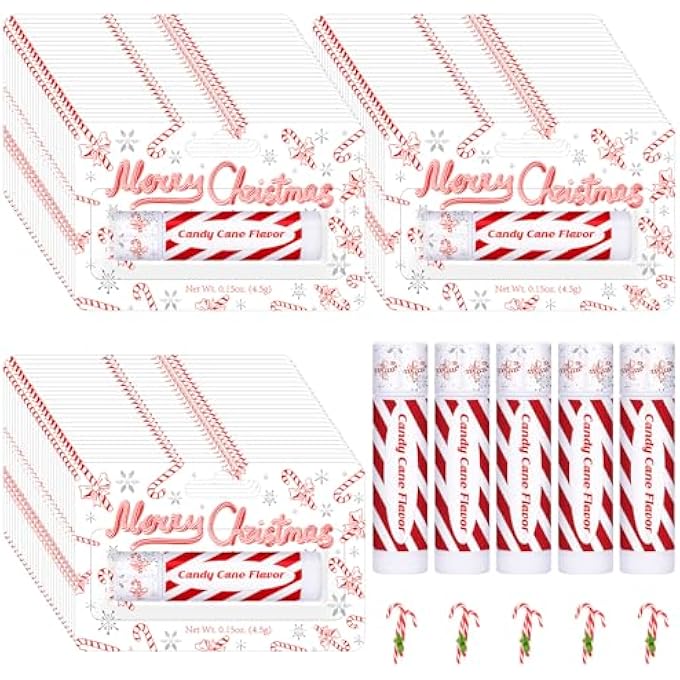 Sacubee 50 PACK CHRISTMAS LIP BALMS BULK PEPPERMINT CANDY FLAVOR LIP BALM WINTER HOLIDAY FLAVOR CHRISTMAS PARTY GIFTS STOCKING STUFFERS BULK FOR WOMEN EMPLOYEE STAFF COWORKERS - Image 1